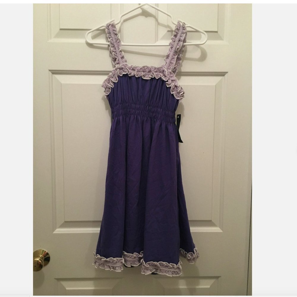 NWT Lauren James Women's The Mackenzie Seersucker Purple White Dress XS